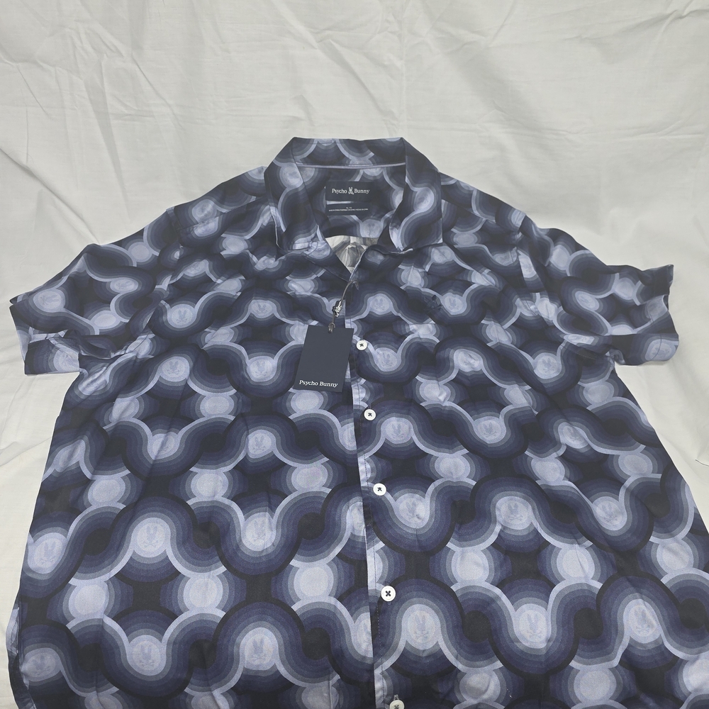 Psycho Bunny Men's Blue Patterned Cabana Shirt